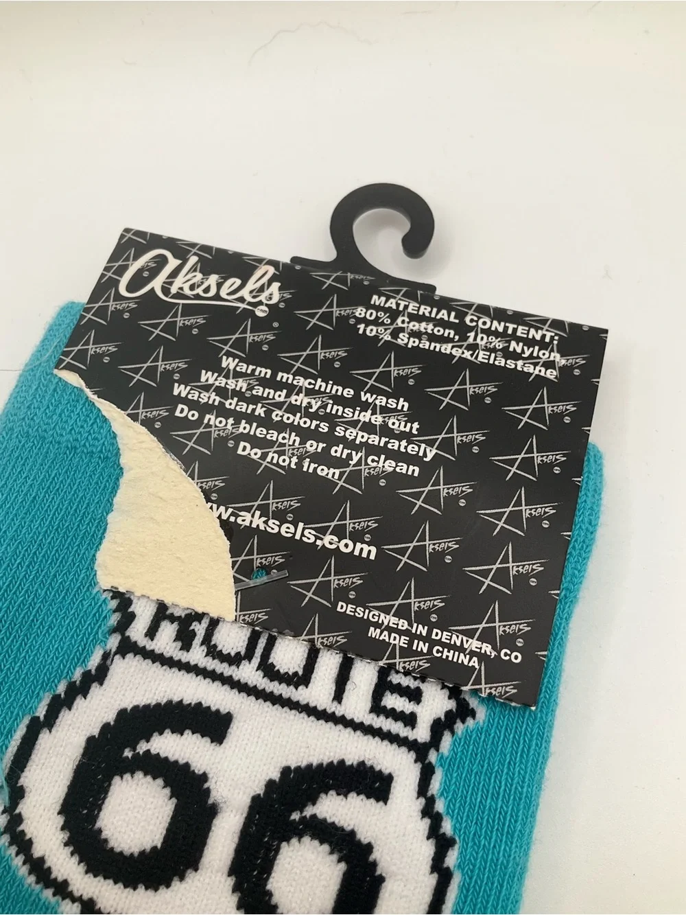 NWT AKSELS Route 66 Novelty Crew Socks - Teal, Mustard & Burgundy Classic USA